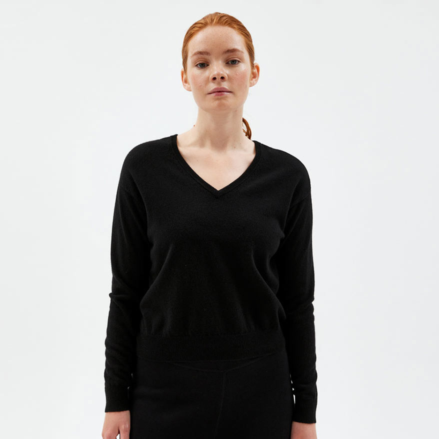 Winter V-neck Sweater, Black, hi-res